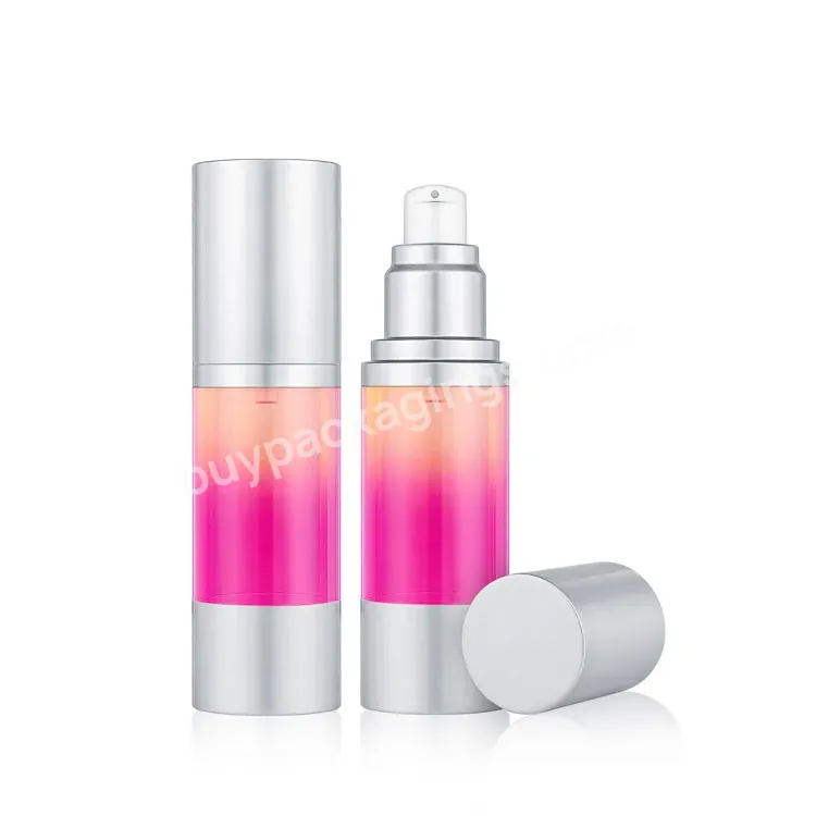 Luxury 30ml Cosmetic Packaging Silver Aluminum Airless Dispenser Lotion Bottle Press Pump Round Plastic Airless Bottle