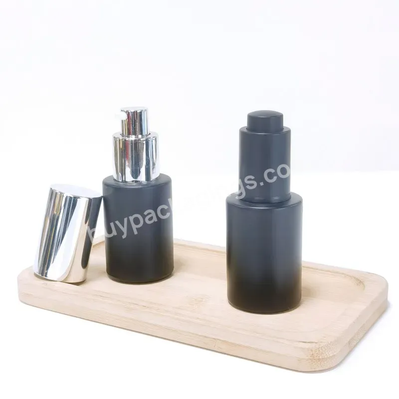 Luxury 30ml Customized Flat Shoulder Skin Cream Glass Bottle For Oil With Silver Gold Pump Cap Cosmetic Packaging