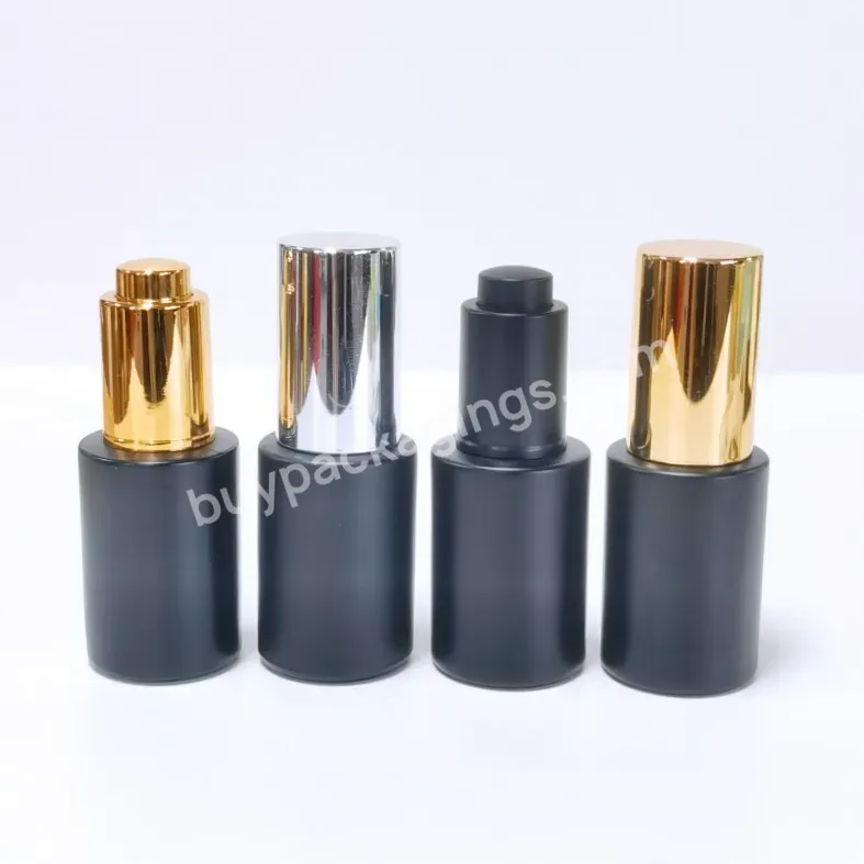 Luxury 30ml Customized Flat Shoulder Skin Cream Glass Bottle For Oil With Silver Gold Pump Cap Cosmetic Packaging