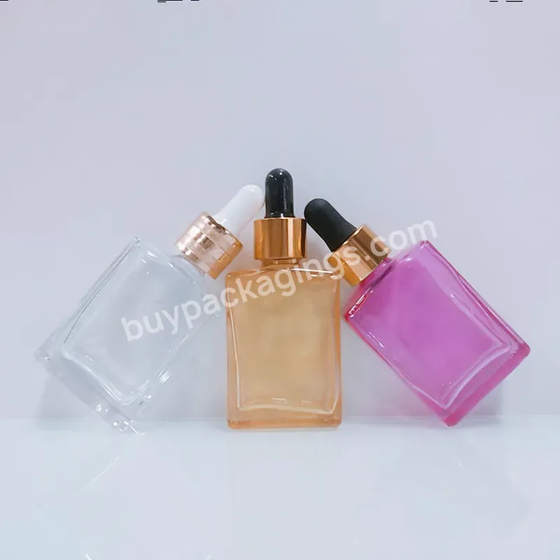 Luxury 30ml Essential Oil Cosmetic Square Black Glass Serum Rectangle Dropper Bottles With Dropper Lid