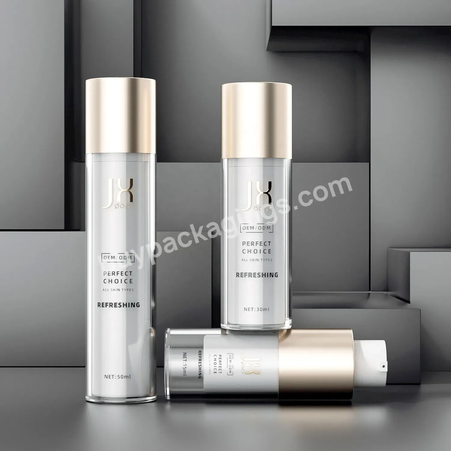 Luxury 30ml Lotion Refillable Cosmetic Packaging Cylindrical Bottle Airless Serum Cream Pump Bottle