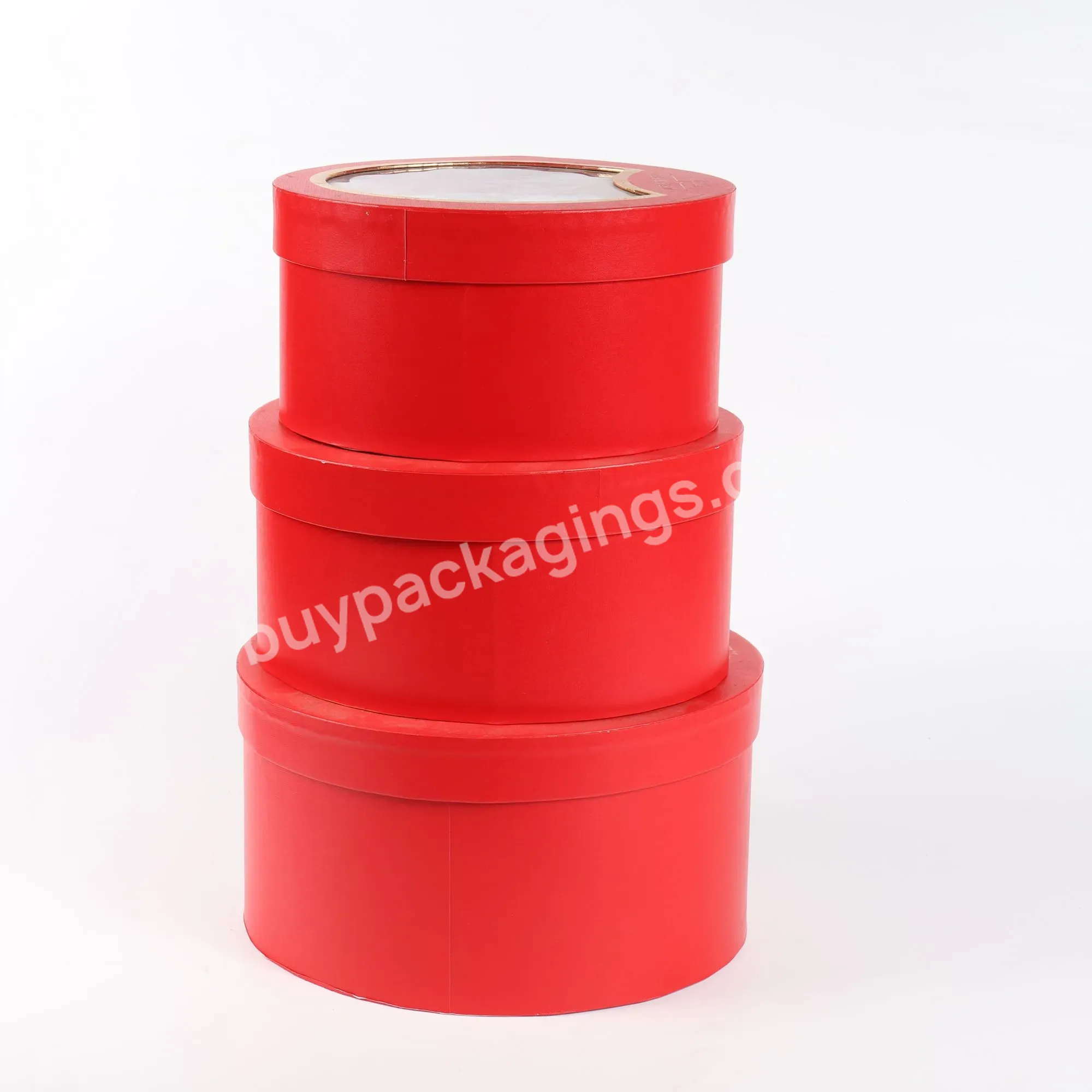 Luxury 3pcs/set Cylindrical Shaped Gift Paper Boxes Flower Gift Box With Pvc Transparent Window