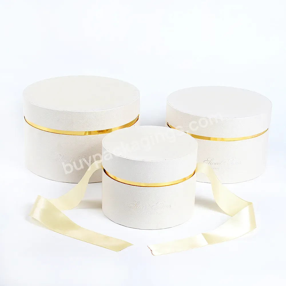 Luxury 3pcs/set Round Shaped Telescope Box Flower Gift Paper Boxes With Polyester Ribbon