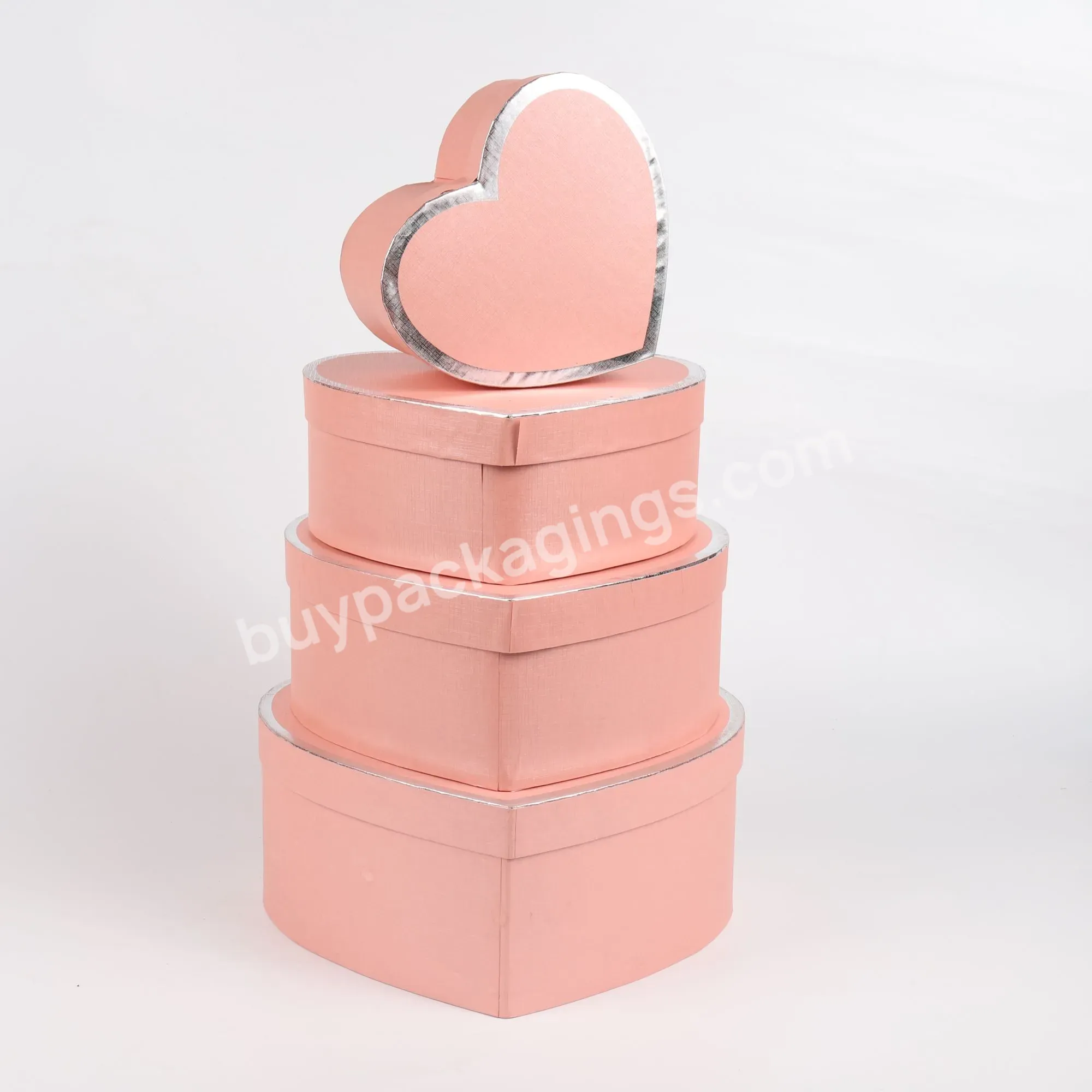 Luxury 4pcs/set Heart Shaped Gift Box Flower Gift Paper Boxes With Hot Stamping Edge