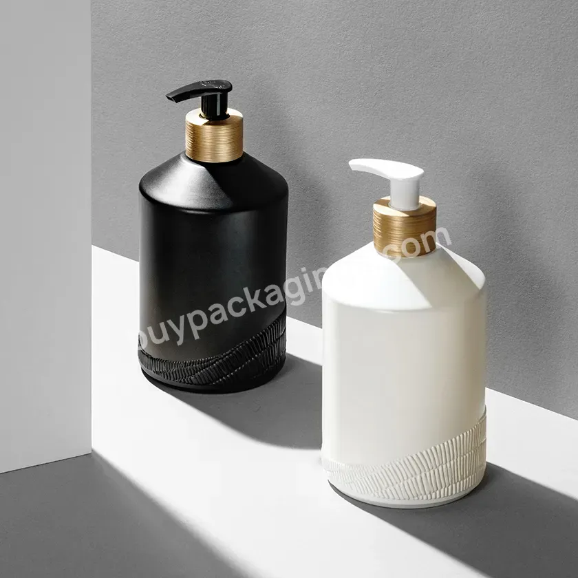 Luxury 500ml Round Pet Plastic Lotion Bottle With Pump Body Wash And Hair Conditioner Black White Shampoo Lotion Lotion Bottle