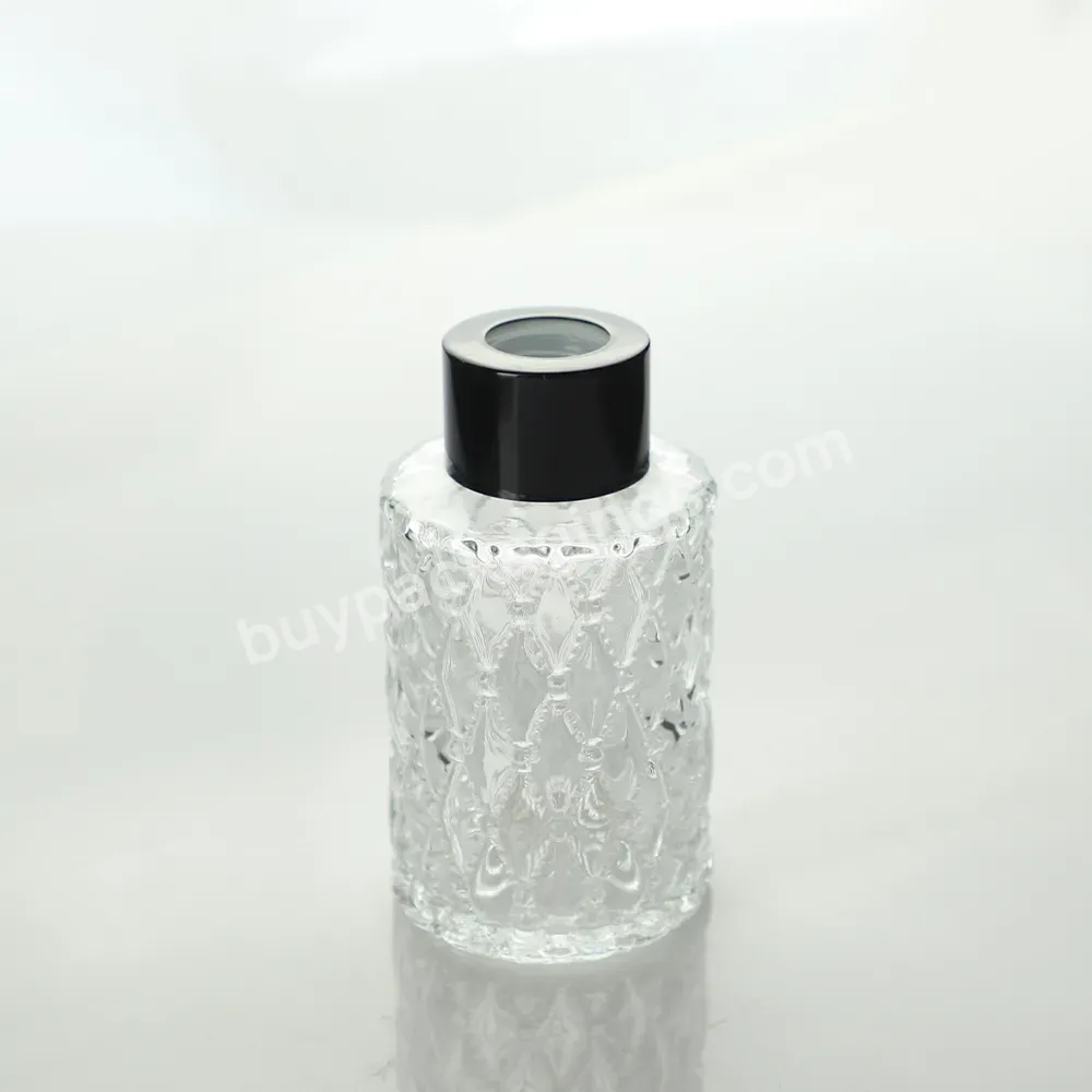 Luxury 50ml 100ml 150ml 200ml Relief Transparent Perfume Glass Bottle Aroma Reed Diffuser With Glass Lid