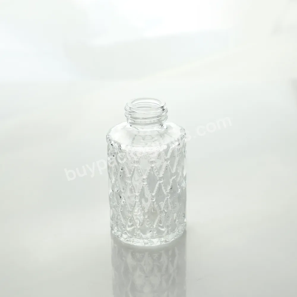 Luxury 50ml 100ml 150ml 200ml Relief Transparent Perfume Glass Bottle Aroma Reed Diffuser With Glass Lid