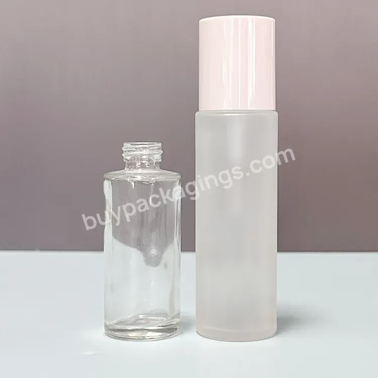 Luxury 60ml 100ml 120ml Thick Cylinder Transparent Frosted Glass Serum Pump Head Bottle