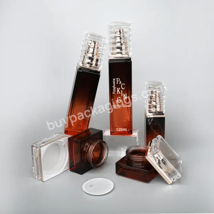 Luxury Amber Cosmetic Facial Oil Emulsion Glass Bottle Lotion Bottles Skin Care Pump Spray Bottles Eye Cream Jars