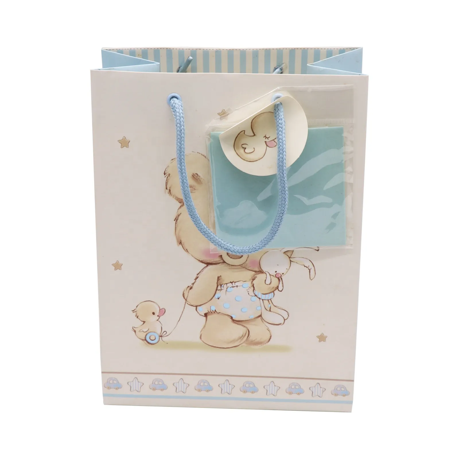 Luxury baby shower gift bags foldable reusable paper shopping bag with twist handles custom packaging paper bags