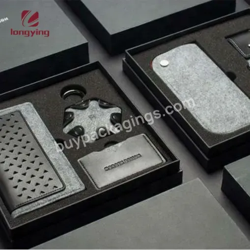 Luxury Black Cardboard Box Presentation Box With Wallet/card Holder/ Leather Belt Buckle For Man Business Box Packaging