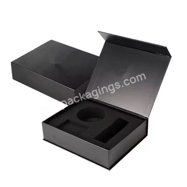 Luxury Black Cardboard Clothes Scarf Towel Packaging Folding Paper Magnetic Suction Gift Box