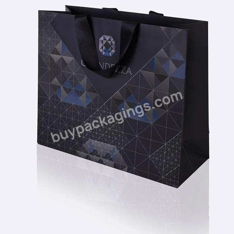 Luxury Black Clothes Gift Paper Bag Custom Made Printed Logo Jewelry Packaging Kraft Shopping Paper Bag With Ribbon Handle