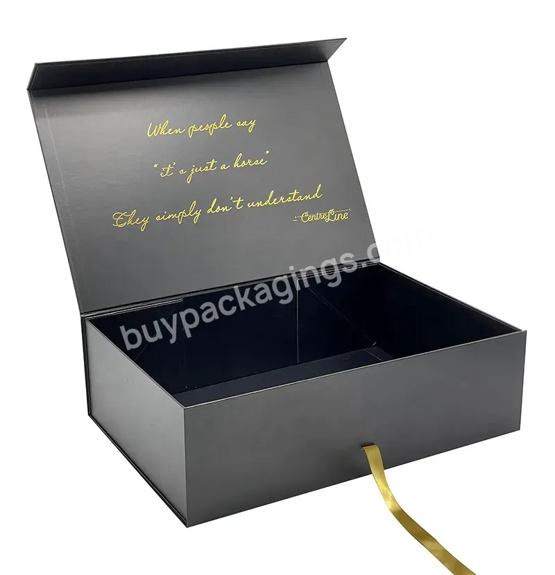 Luxury Black Gift Magnet Box With Lid Packaging Cardboard Box With Ribbon