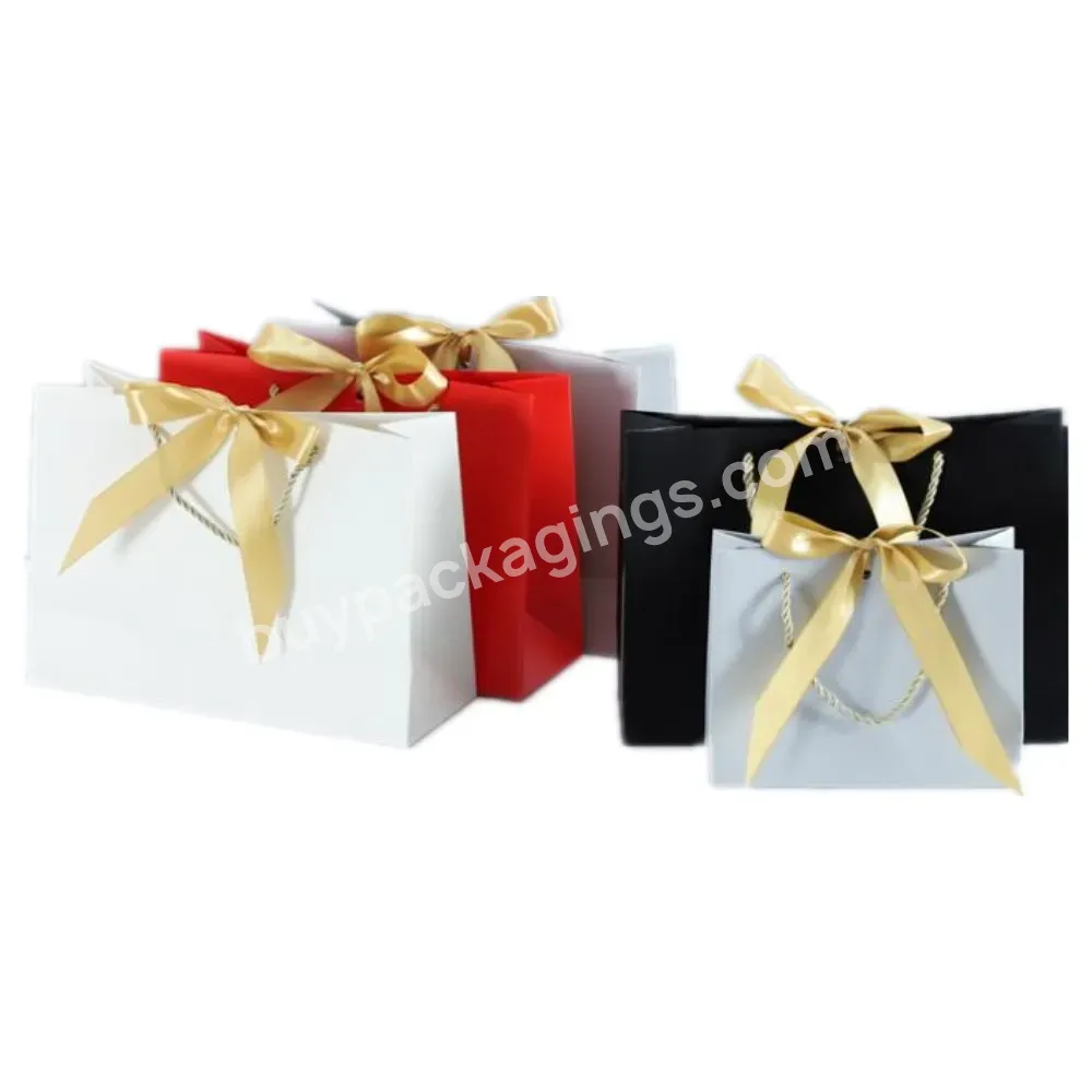 Luxury Black Gift Paper Bag Custom Made Printed Logo Jewelry Packaging Card Shopping Paper Bags With Ribbon Handles