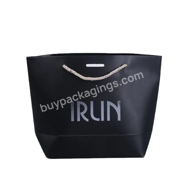 Luxury Black Gift Paper Bag Custom Printed Logo For Shoes Cloth Shopping Wedding Gift Jewelry Packaging Bag With Ribbon Handles