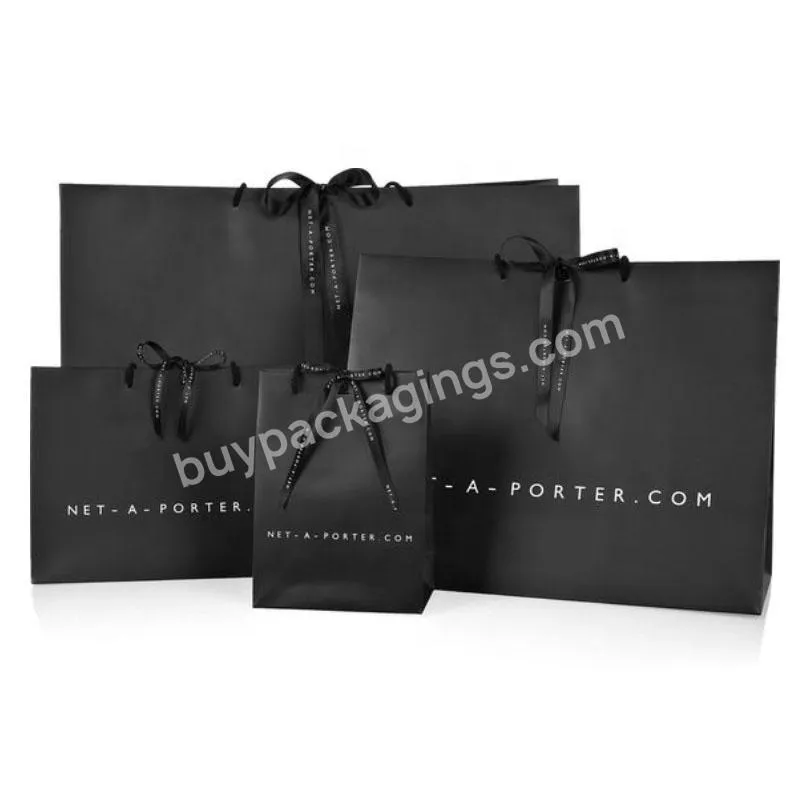 luxury black recyclable paper jewelry hair extension boutique gift shopping bags with ribbon handle closure