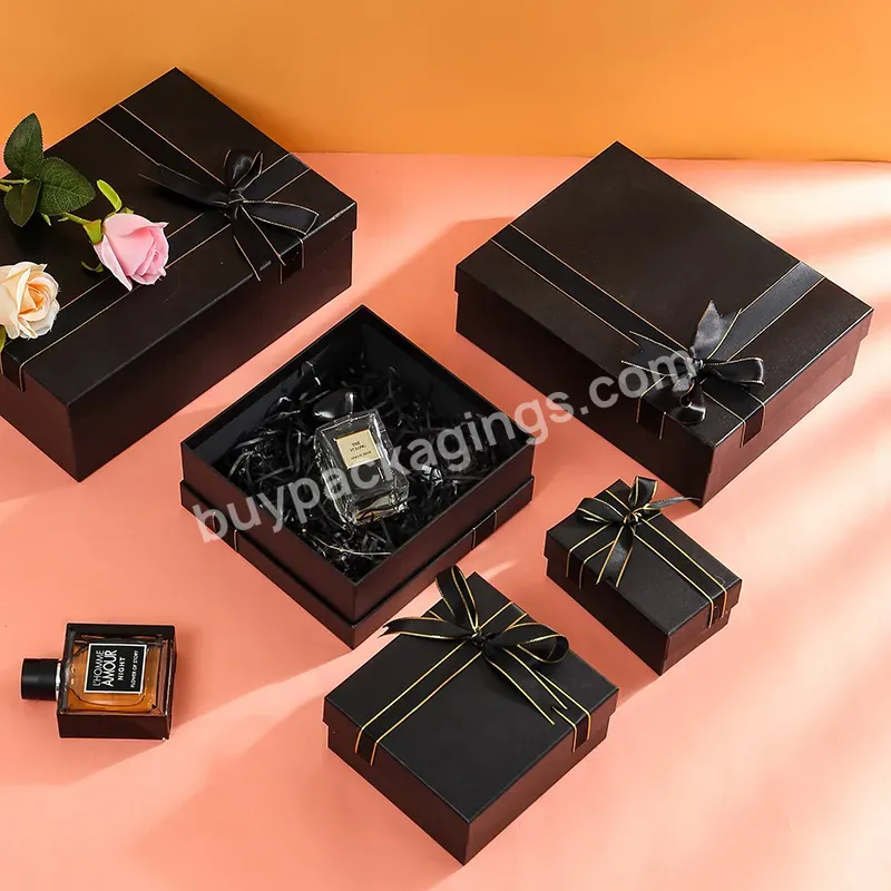 Luxury Black Ribbon Cardboard Birthday Surprise Cosmetics Gift Packaging Heaven And Earth Box