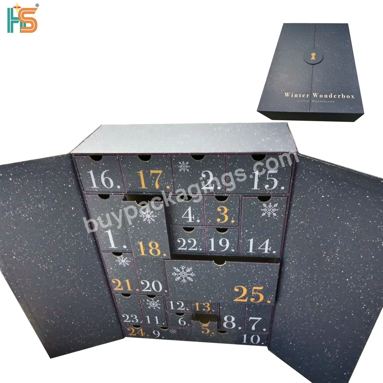 Luxury Blue Cardboard Beauty Perfume Packaging 24 Drawers Double Boxes Christmas Gift Advent Calendar Box For Cosmetic