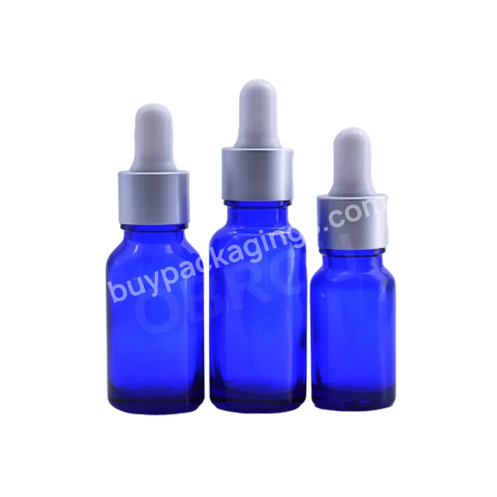 Luxury Blue Essential Oil Bottle Dropper 10ml 15ml 20ml 30ml 50ml 100ml Empty Liquid Bottle With Silver Cap