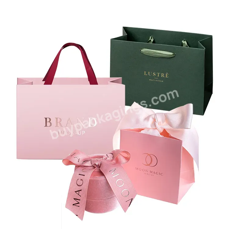 Luxury Boutique Retail Shopping Gift Cosmetic Packaging Custom Printed Black Small Paperbag With Your Own Logo