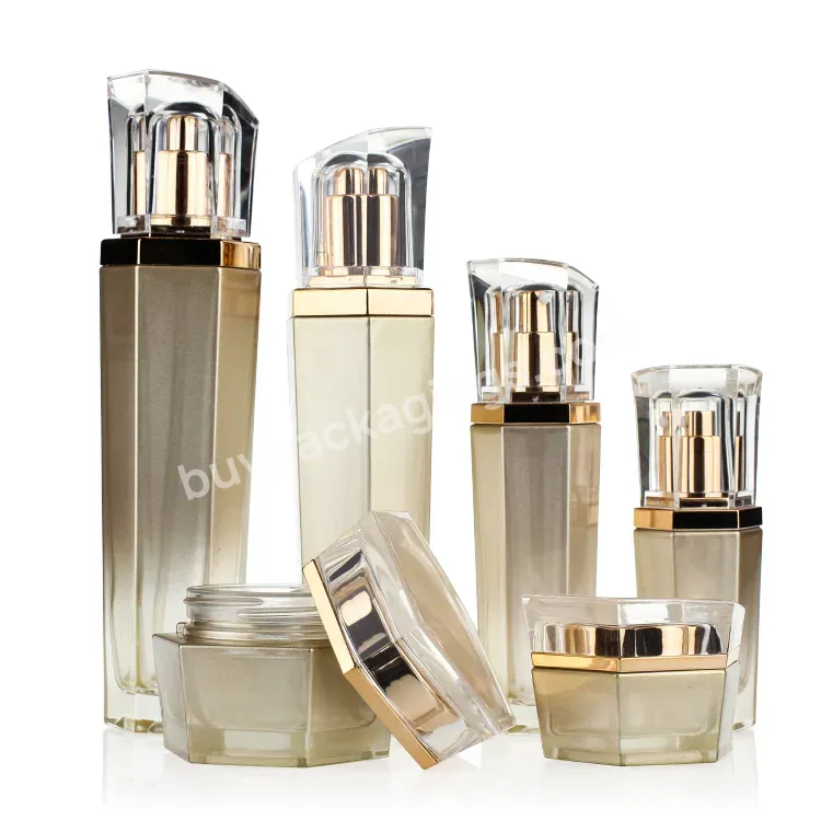 Luxury Clear Hexagonal Classy Glass Bottle Jar Set Cosmetics Containers And Packaging Luxury Skin Cream Lotion Bottles