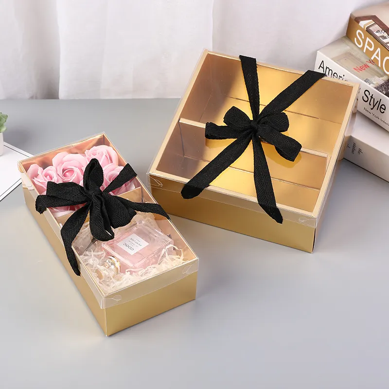 Luxury Clear Plastic Valentines Day Mother's Day Birthday Present Gift Boxes Transparent Flower  Box With Handle