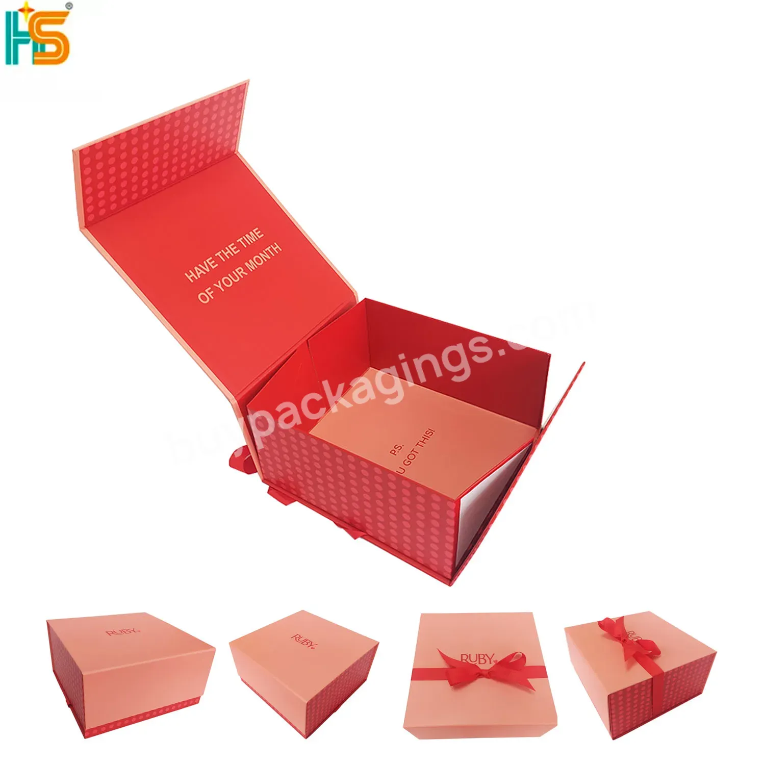 Luxury Clothes Boxes Package Red Paper Cardboard Magnetic Folding Closure Gift Boxes With Ribbon