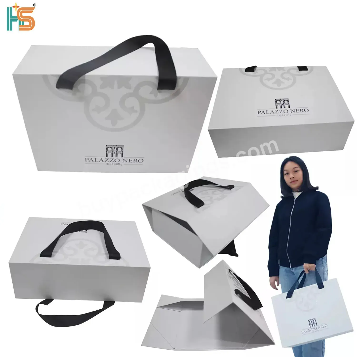 Luxury Clothing Magnetic Folding Gift Handle Box Packaging Printed Logo Custom Shoe Box For Women Heels