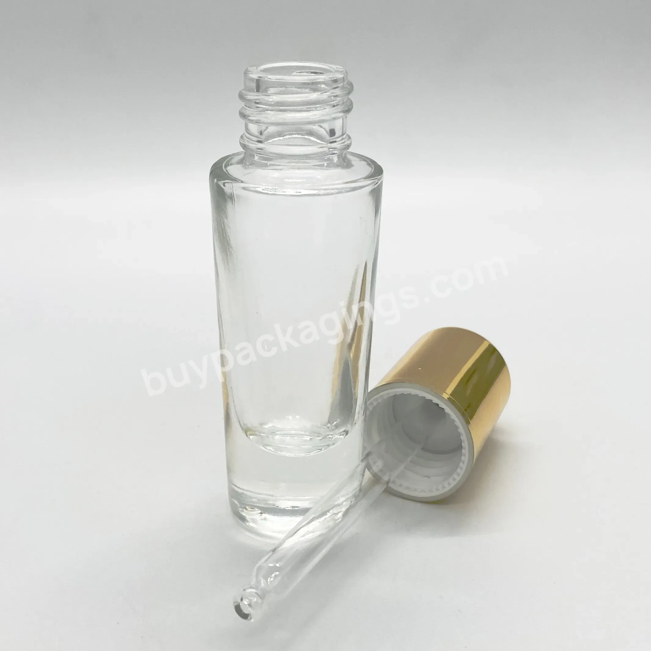 Luxury Cone Round Flat Round Glass Serum Essential Oil Dropper Bottle 30ml Translucent Glass Bottle With Gold Dropper Manufact