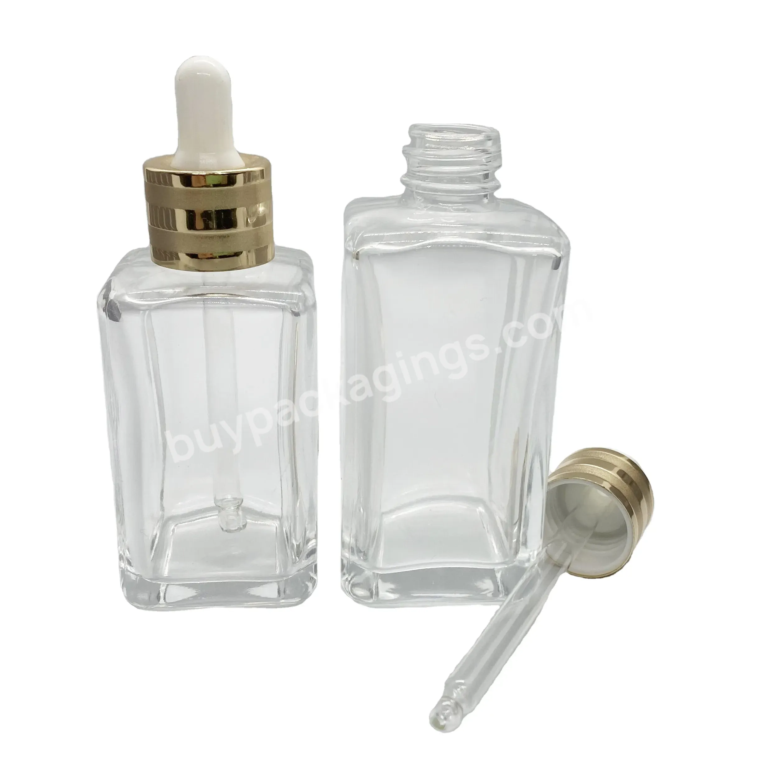 Luxury Cone Round Square Glass Serum Essential Oil Dropper Bottle 100ml Translucent Glass Bottle With Gold Dropper Manufact