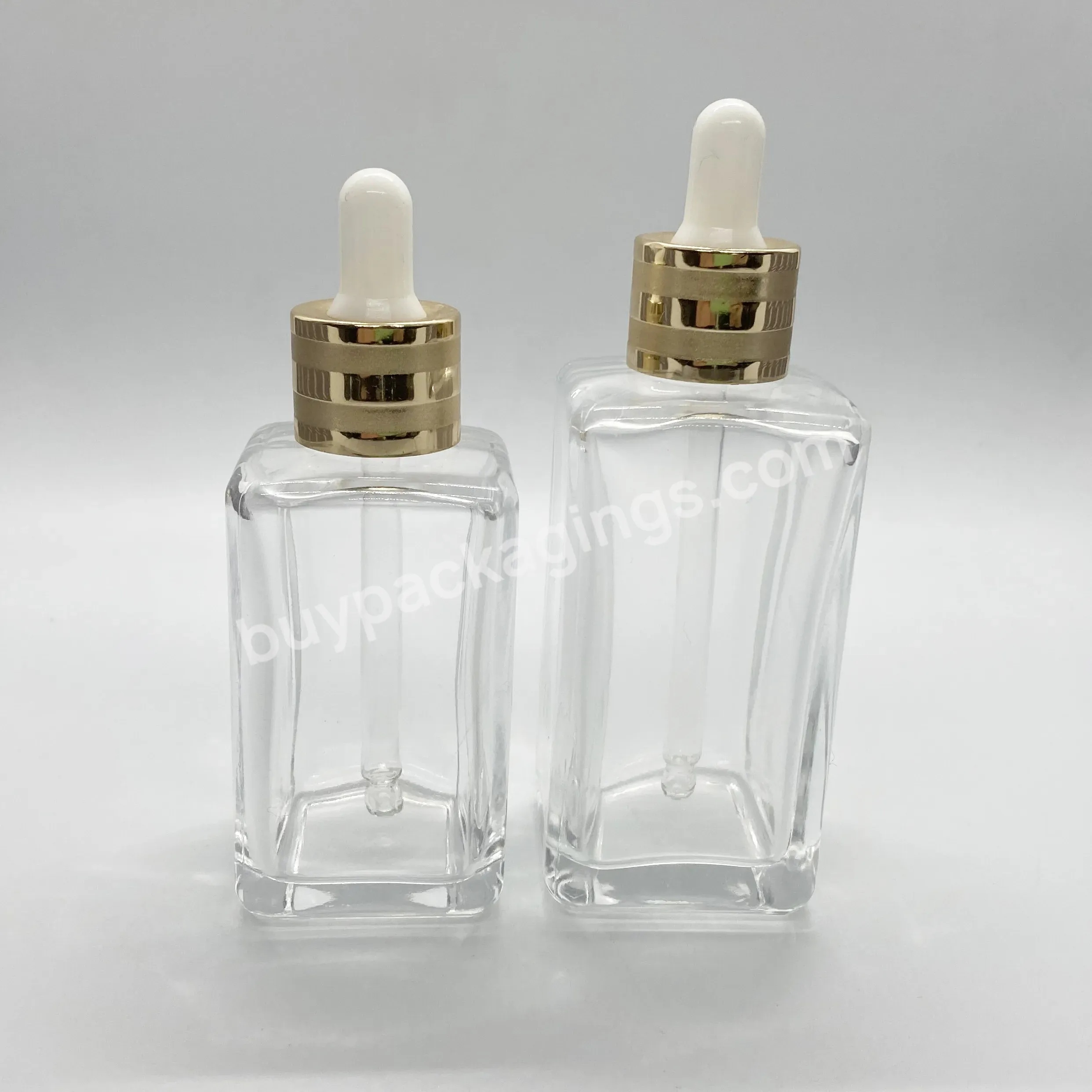 Luxury Cone Round Square Glass Serum Essential Oil Dropper Bottle 100ml Translucent Glass Bottle With Gold Dropper Manufact