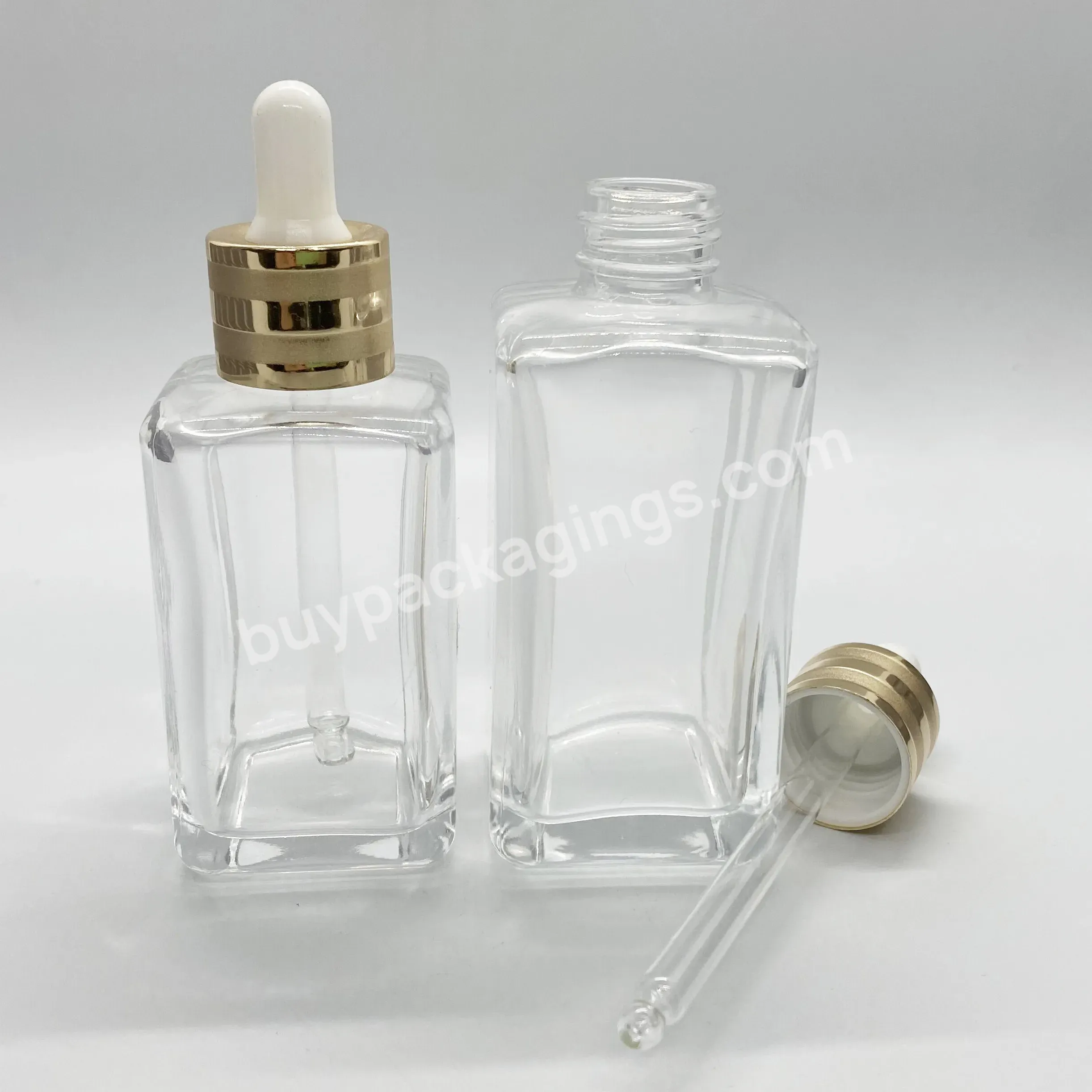 Luxury Cone Round Square Glass Serum Essential Oil Dropper Bottle 50ml Translucent Glass Bottle With Gold Dropper Manufact