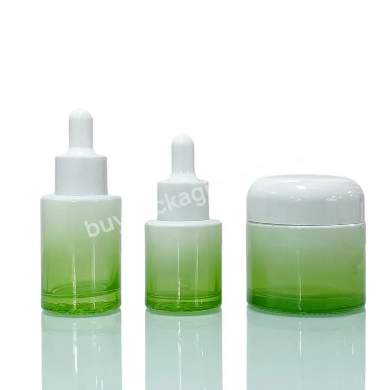 Luxury Cosmetic Bottle Set Gradient Green 20ml 30ml 50ml 10g 20g 30g 50g 60g Glass Bottle Containers With Packaging