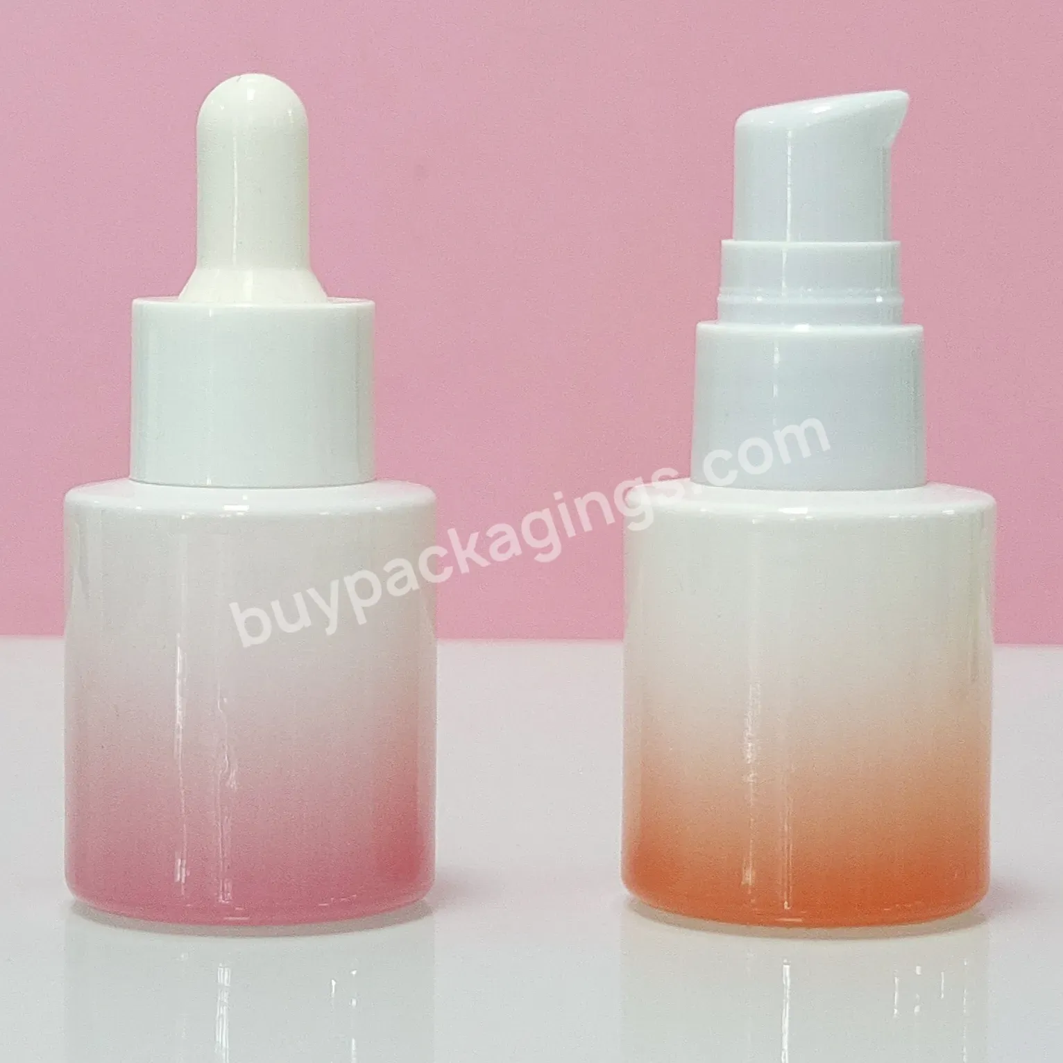 Luxury Cosmetic Packaging Custom Color Gradient Pink Orange 20ml Skin Care Cream Essential Oil Glass Dropper Bottle