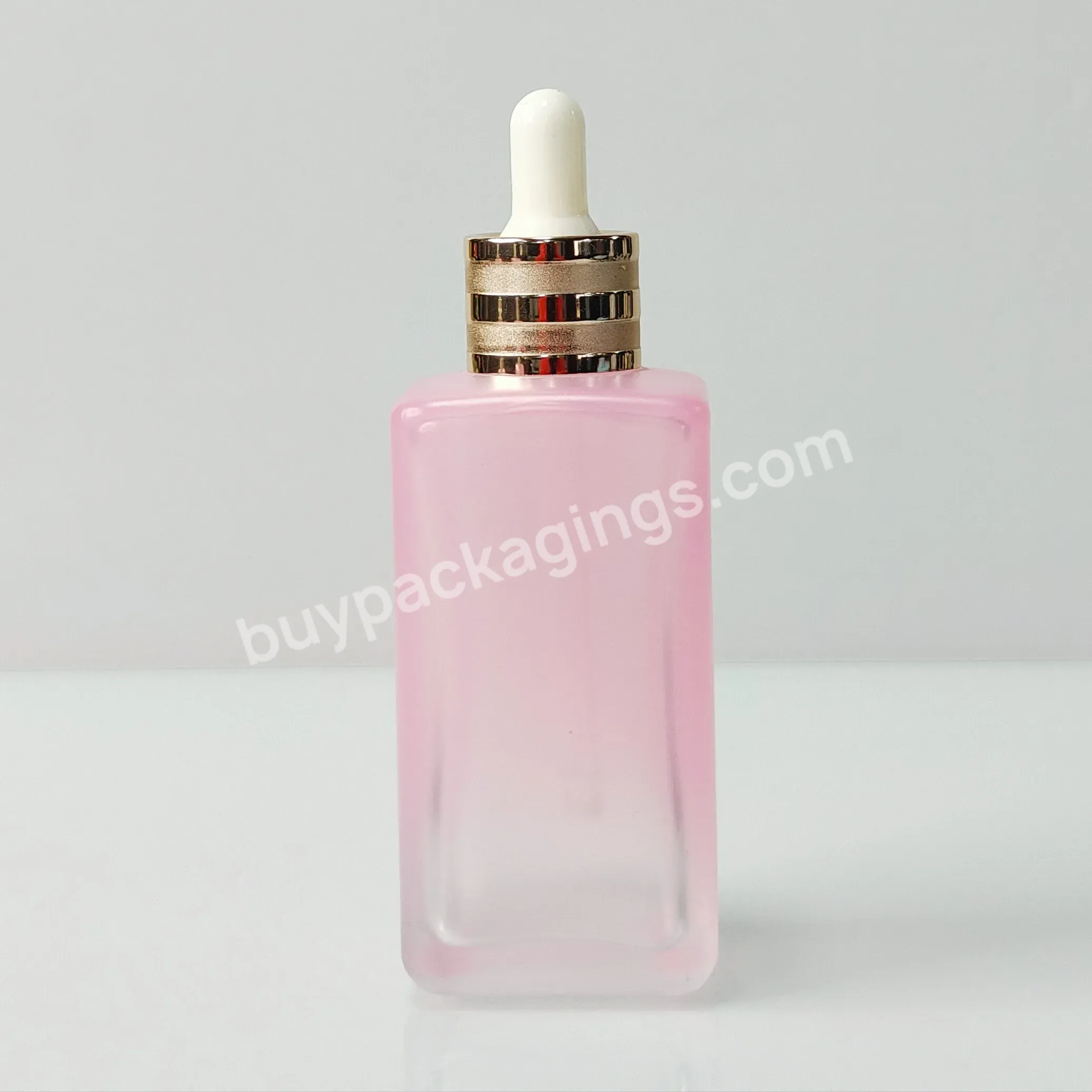 Luxury Cosmetic Packaging Custom Printing Night Repair Essential Oil Frosted Pink Glass Dropper Bottle