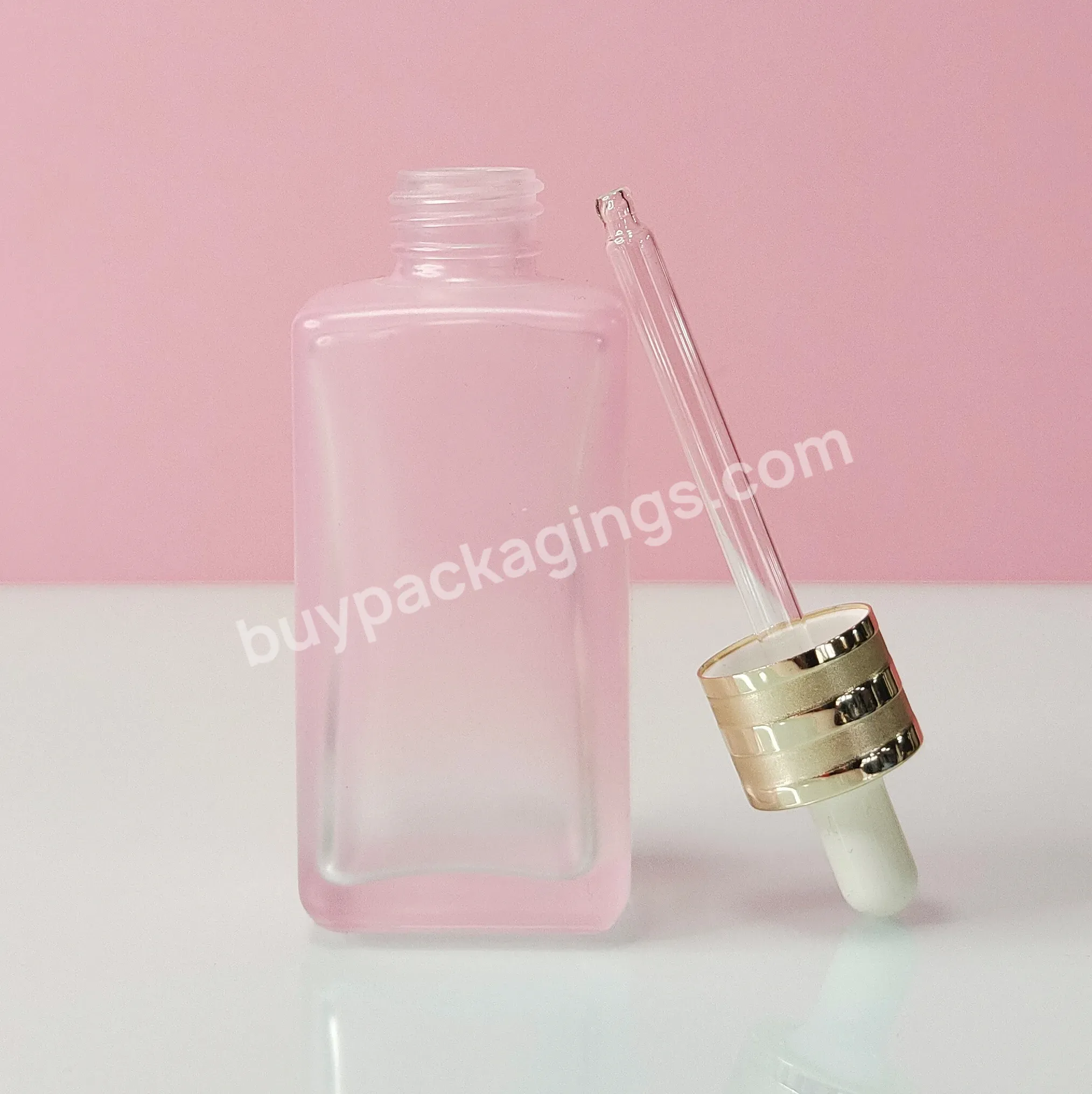 Luxury Cosmetic Packaging Hair Oil Serum Bread Oil Skincare Forested Pink Square Dropper Bottle With Lid