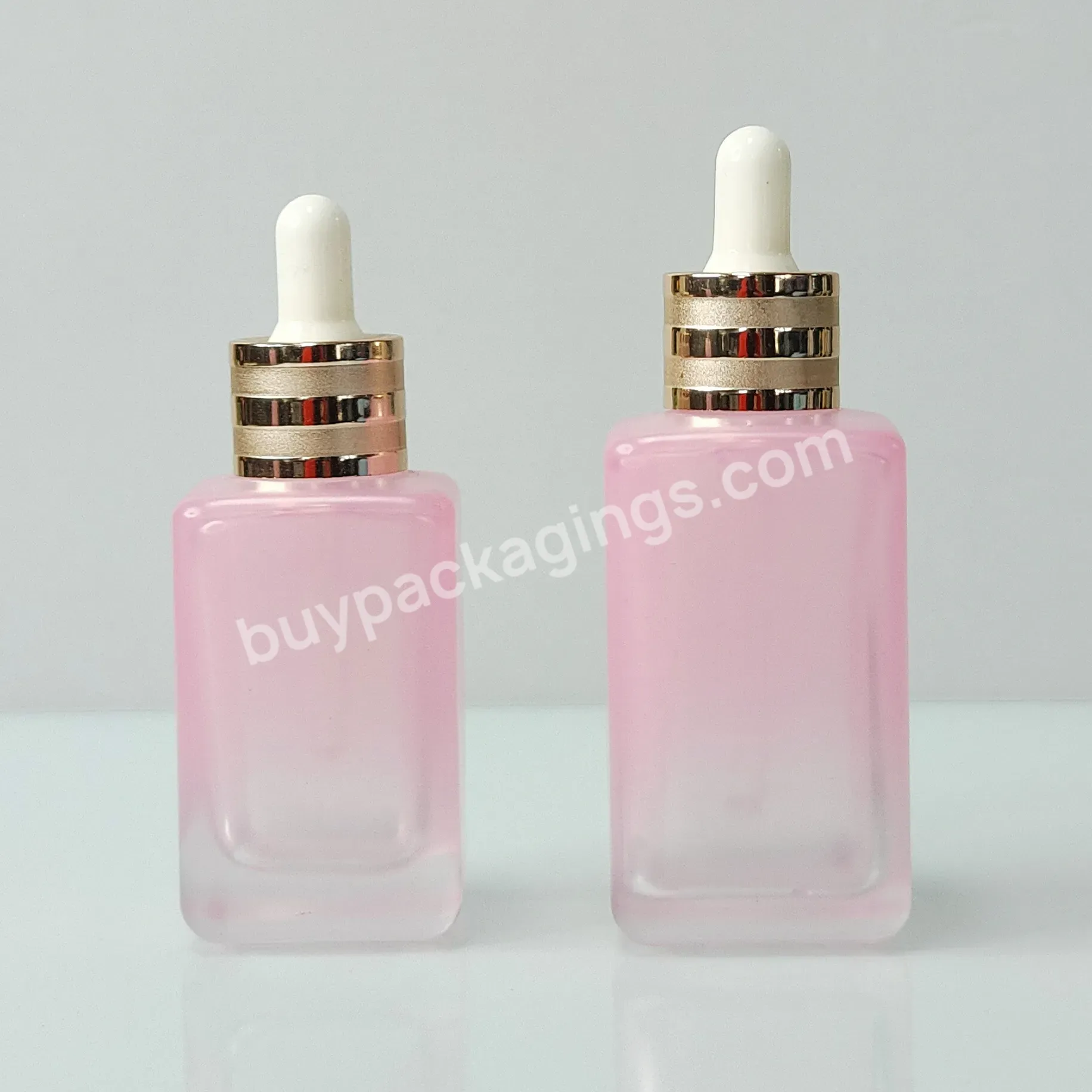 Luxury Cosmetic Packaging Hair Oil Serum Bread Oil Skincare Forested Pink Square Dropper Bottle With Lid