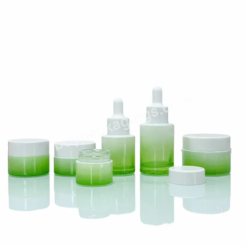 Luxury Cosmetic Packaging Set 20ml 30ml 50ml 30g 60g Green Skincare Serum Lotion Bottle Cream Glass Cosmetics Bottles And Jars