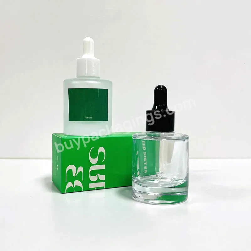 Luxury Cosmetic Serum Facial Oil Packaging 30 Ml Thick Bottom Matte Gradient Green Glass Bottle 1oz With Dropper Caps