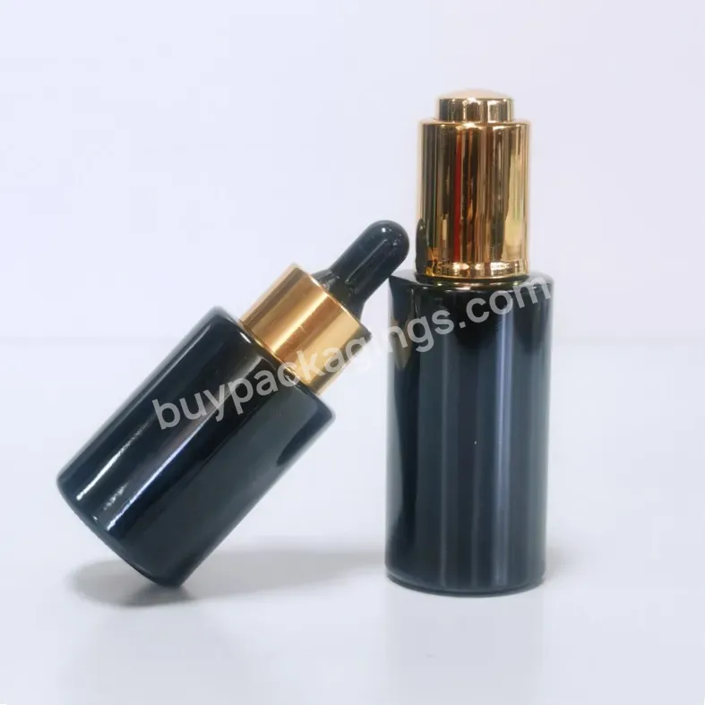 Luxury Cosmetic Skin Care Packaging Black Flat Shoulder Glass Dropper Bottle 30ml 40 Ml Serum Bottle With Pump Dropper