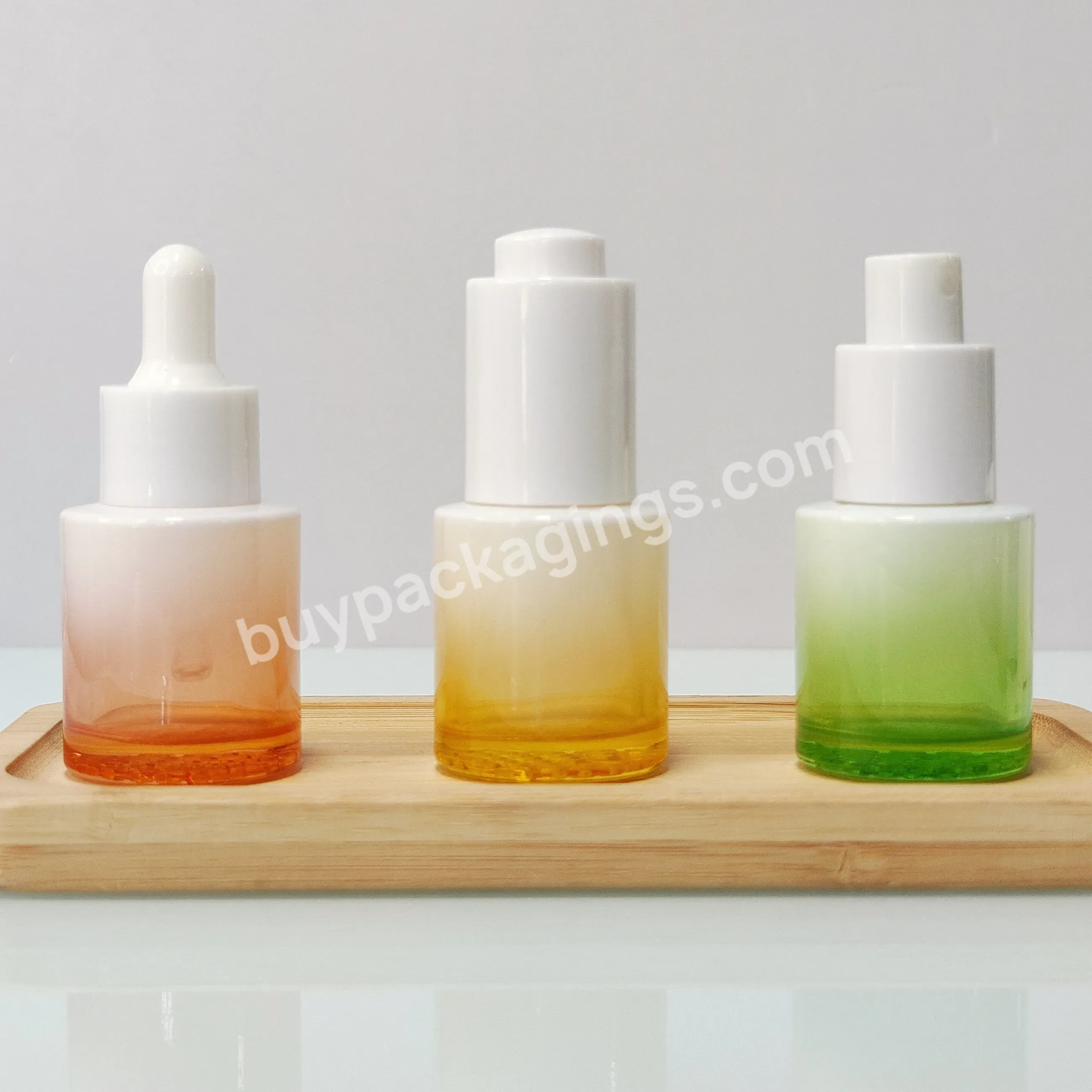 Luxury Cosmetic Skincare Cream Oil Packaging 20ml Pump Sprayer Dropper Gradient Green Orange Glass Bottles