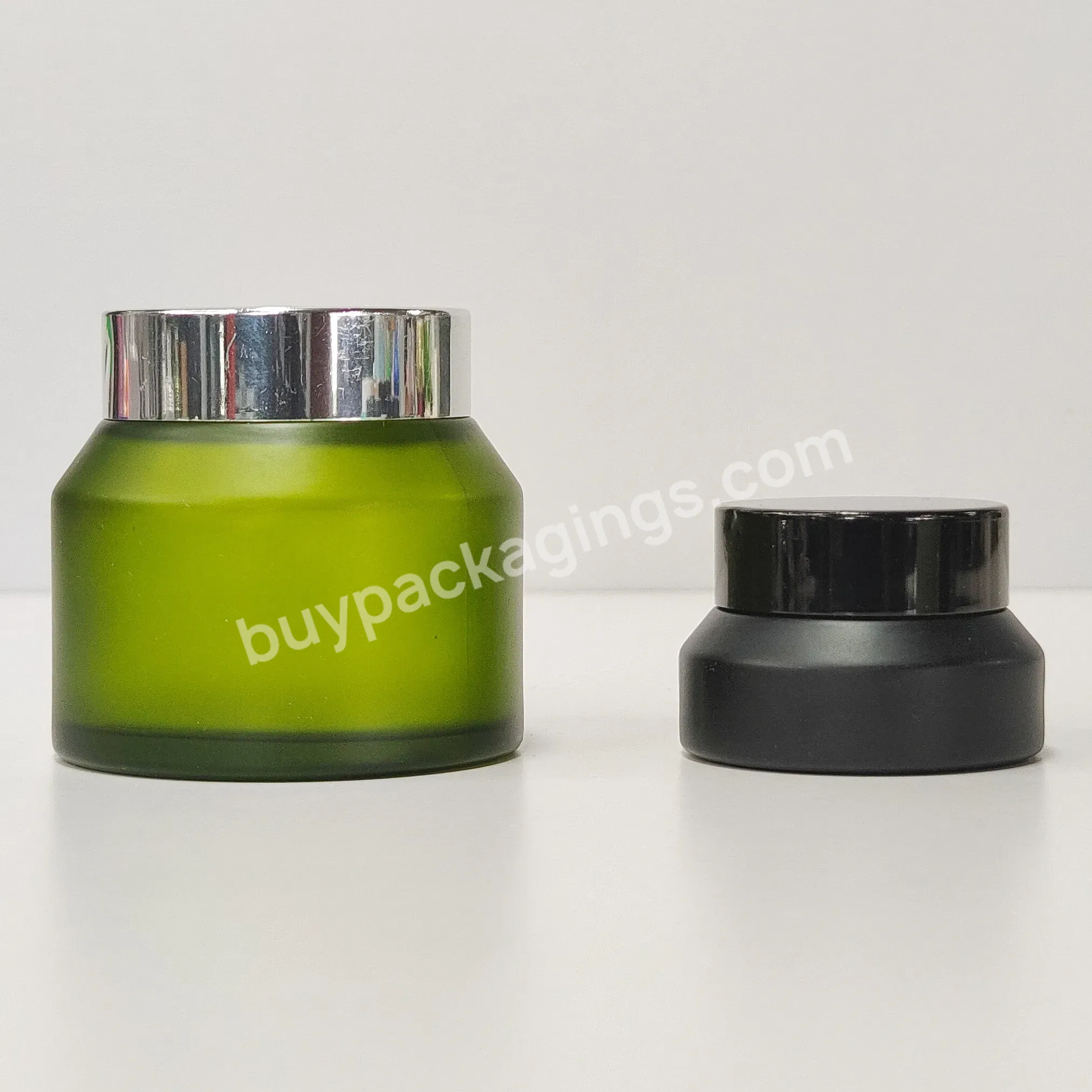 Luxury Cosmetics Packaging Custom Logo 15g 30g 50g 100g Forested Green Black Oblique Shoulder Glass Jar