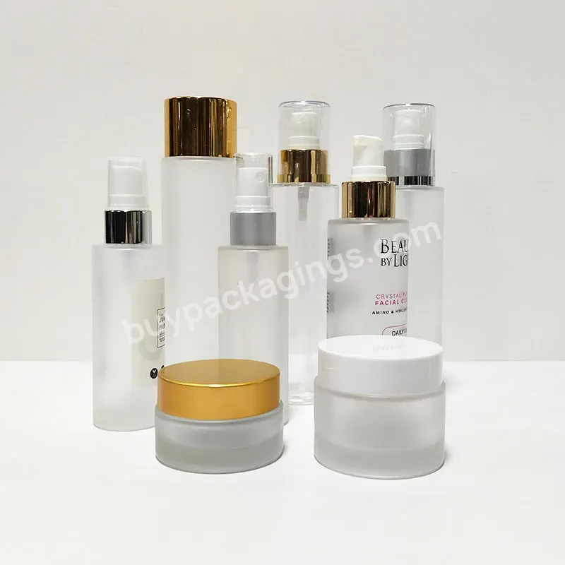 Luxury Cosmetics Packaging Glass Bottle Sets Empty Glass Cream Jar And Pump Spray Bottle Skin Care Set Face Cream Lotion Bottle