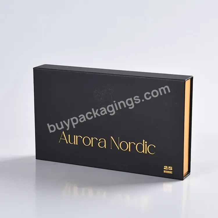Luxury Custom Black Magnetic Gift Box With Gold Stamping And Gold Lining With Magnetic Lid