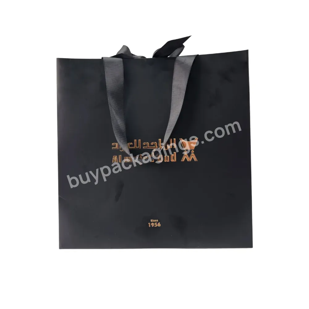 Luxury Custom Black Paper Shopping Gift Bags With Your Gold Foil Logo