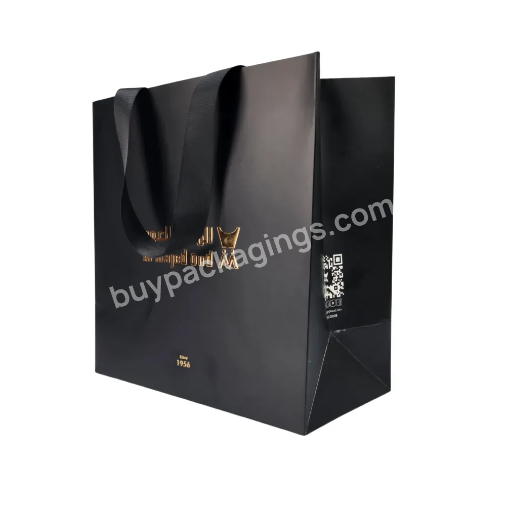 Luxury Custom Black Paper Shopping Gift Bags With Your Gold Foil Logo