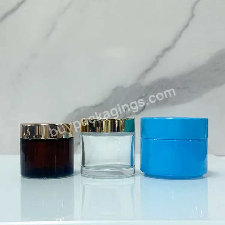 Luxury Custom Cosmetic Packaging 5ml 10ml 20ml 50ml 100ml Empty Transparent Glass Face Cream Jar With Plastic Lids - Buy Bamboo Glass Cream Jar,Frosted Glass Cream Jar With Wood Grain Lid Cosmetic Jars,Custom Empty Glass Jar.