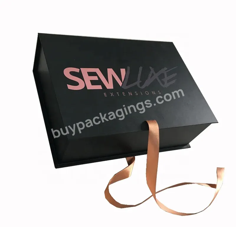 Luxury Custom Eco Friendly Magnetic Foldable Black Glitter Bridesmaid Wedding Paper Cardboard Hair Extension Packaging Box