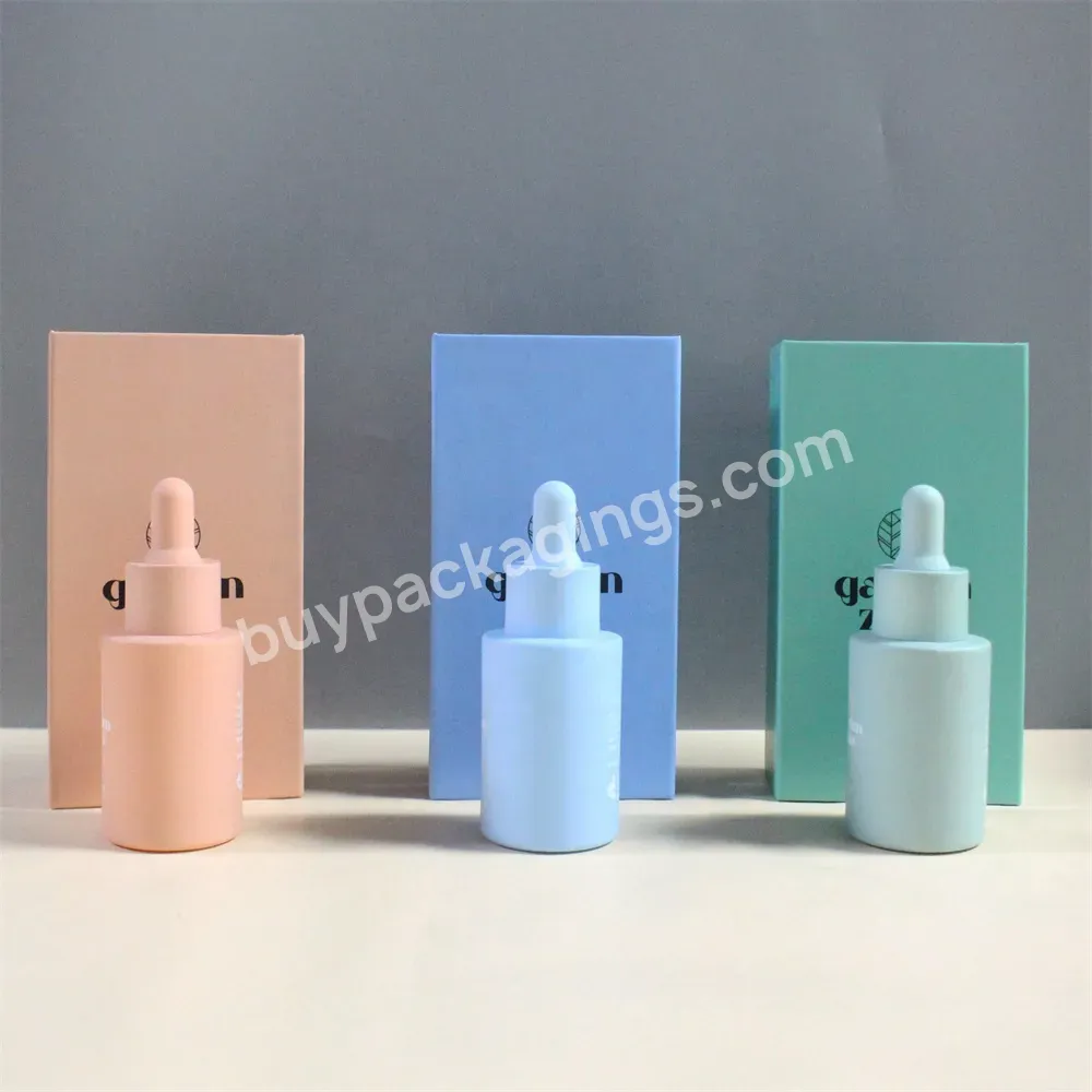 Luxury Custom Empty 20ml 30ml 60ml Flat Shoulder Cosmetic Eye Facial Serum Bottle Oil Frosted Glass Dropper Bottles